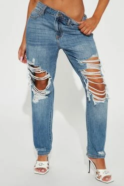 Fashion Nova Jax Distressed High Rise Boyfriend Jeans - Light Wash