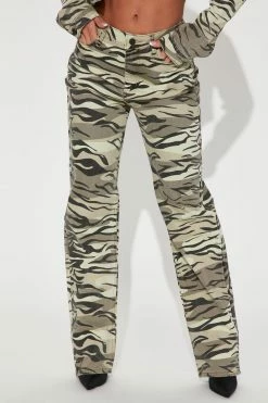 Fashion Nova Baggy Jeans Camo Tiger Print Slouch Fit Jeans - Camouflage