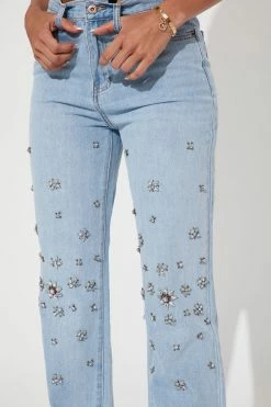 Fashion Nova When Stars Align Embellished Straight Leg Jeans - Light Wash