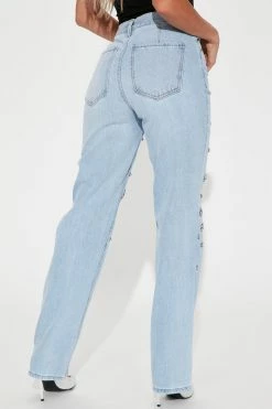 Fashion Nova When Stars Align Embellished Straight Leg Jeans - Light Wash