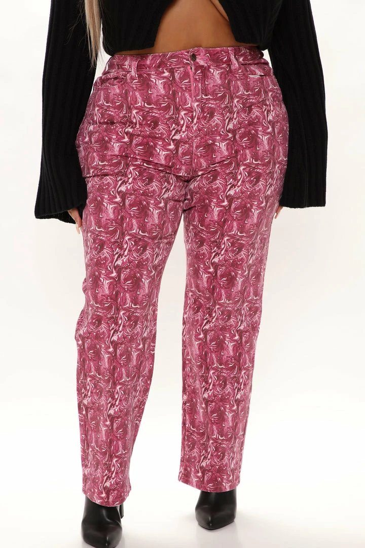 Fashion Nova All In The Swirl Straight Leg Jeans - Pink