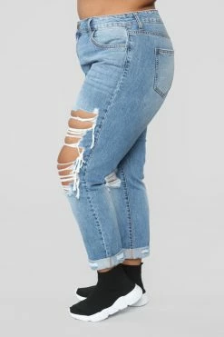 Fashion Nova Jax Distressed High Rise Boyfriend Jeans - Light Wash