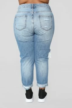 Fashion Nova Jax Distressed High Rise Boyfriend Jeans - Light Wash