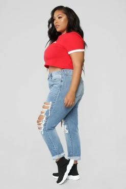 Fashion Nova Jax Distressed High Rise Boyfriend Jeans - Light Wash