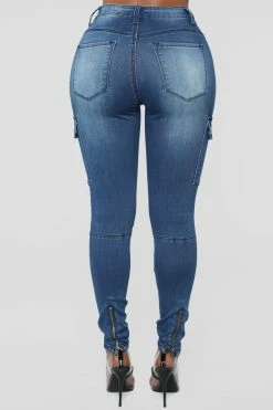 Fashion Nova Major Pain Cargo Jeans - Medium Blue Wash