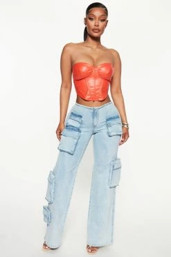 Fashion Nova Flare Jeans Kelly Cargo Low Rise Straight Jeans - Light Wash