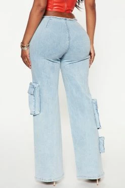 Fashion Nova Flare Jeans Kelly Cargo Low Rise Straight Jeans - Light Wash