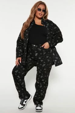 Fashion Nova Ditsy Floral Print Straight Leg Jeans - Black