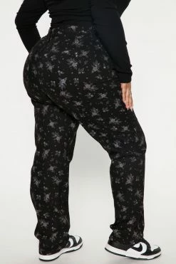 Fashion Nova Ditsy Floral Print Straight Leg Jeans - Black