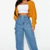Fashion Nova Venice High Rise Baggy Cargo Jean - Medium Blue Wash