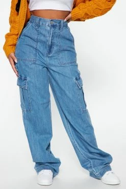 Fashion Nova Venice High Rise Baggy Cargo Jean - Medium Blue Wash