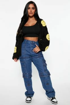 Fashion Nova Baggy Jeans Totally Sick Cargo Jeans - Dark Denim