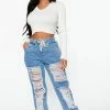 Cheapest 🎁 Fashion Nova Life Of The Party Shredded Mom 👖 Jeans - Medium Blue Wash ✨ 2 Fashion Nova Life Of The Party Shredded Mom Jeans - Medium Blue Wash