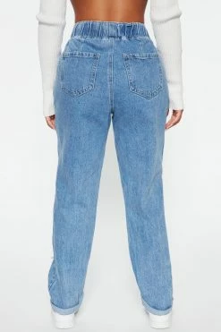 Fashion Nova Life Of The Party Shredded Mom Jeans - Medium Blue Wash