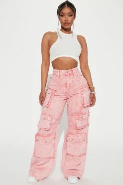 Fashion Nova Lily High Rise Cargo Jeans - Pink