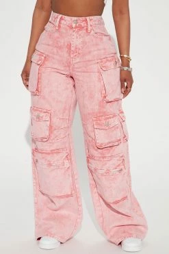 Fashion Nova Lily High Rise Cargo Jeans - Pink