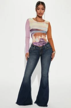 Fashion Nova Stop And Stare Low Rise Flare Jean - Dark Wash Flare Jeans