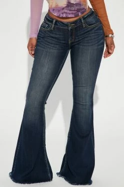 Fashion Nova Stop And Stare Low Rise Flare Jean - Dark Wash Flare Jeans