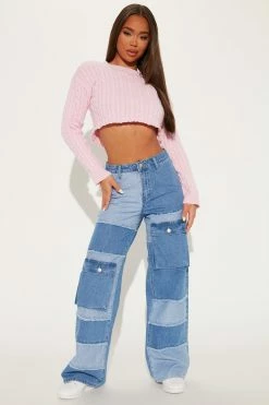 Fashion Nova As If Wide Leg Cargo Jeans - Blue/combo
