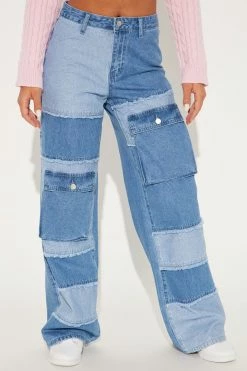 Fashion Nova As If Wide Leg Cargo Jeans - Blue/combo