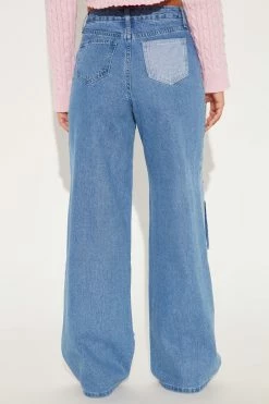 Fashion Nova As If Wide Leg Cargo Jeans - Blue/combo