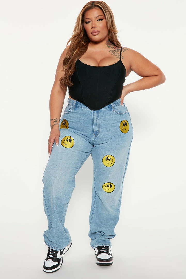 Fashion Nova Just Smile Straight Leg Jeans - Light Wash