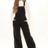 Fashion Nova Keep It Loose Wide Leg Denim Overalls - Black Flare Jeans
