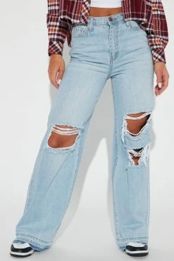 Fashion Nova Night Vibe 90's Baggy Jeans - Light Blue Wash