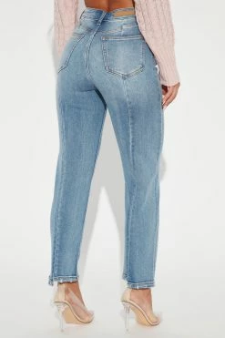 Fashion Nova So It Seams Straight Leg Step Hem Jeans - Medium Wash Straight Leg Jeans