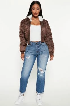 Fashion Nova Halie Half Cuff Straight Leg Jeans - Dark Wash