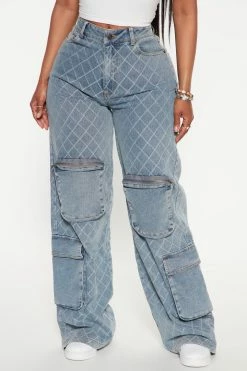 Fashion Nova Missing You Cargo Jeans - Light Blue Wash Baggy Jeans
