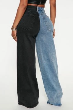 Fashion Nova Gemini Two Tone Baggy Jeans - Blue/Black