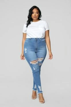 Fashion Nova Skinny Jeans Little Miss High Rise Distressed Jeans - Light Blue Wash