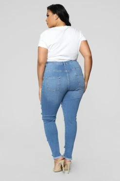 Fashion Nova Skinny Jeans Little Miss High Rise Distressed Jeans - Light Blue Wash
