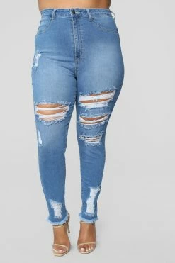Fashion Nova Skinny Jeans Little Miss High Rise Distressed Jeans - Light Blue Wash