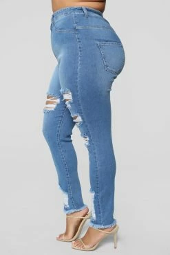 Fashion Nova Skinny Jeans Little Miss High Rise Distressed Jeans - Light Blue Wash