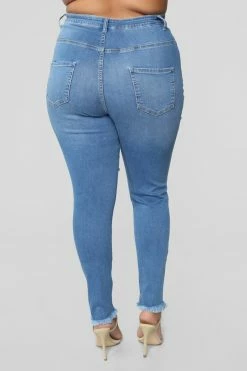 Fashion Nova Skinny Jeans Little Miss High Rise Distressed Jeans - Light Blue Wash
