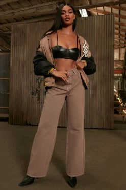 Fashion Nova Level Up Contrast Slouchy Skater Jeans - Mocha