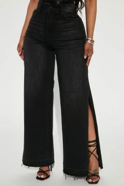 Fashion Nova Confessional High Rise Ultra Side Slit Jeans - Black Wash
