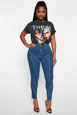 Fashion Nova Backstage Pass Seamed Skinny Jeans - Medium Blue Wash