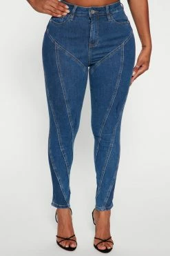 Fashion Nova Backstage Pass Seamed Skinny Jeans - Medium Blue Wash