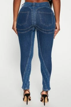 Fashion Nova Backstage Pass Seamed Skinny Jeans - Medium Blue Wash