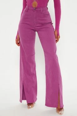 Fashion Nova Brooklyn Slit Hem Straight Leg Jean - Purple Straight Leg Jeans