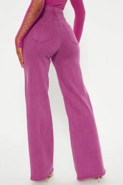 Fashion Nova Brooklyn Slit Hem Straight Leg Jean - Purple Straight Leg Jeans