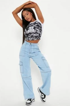 Fashion Nova Baggy Jeans Kenny Cargo Jeans - Light Blue Wash