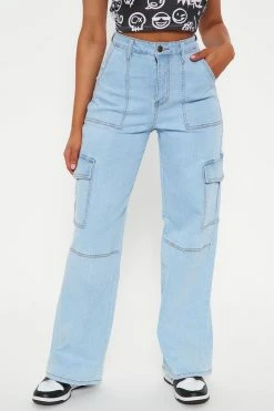 Fashion Nova Baggy Jeans Kenny Cargo Jeans - Light Blue Wash