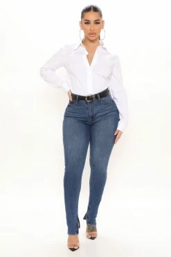 Fashion Nova Just Zip It Stretch Skinny Jeans - Medium Blue Wash