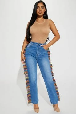 Fashion Nova Straight Leg Jeans Wanderlust Jeans - Light Blue Wash