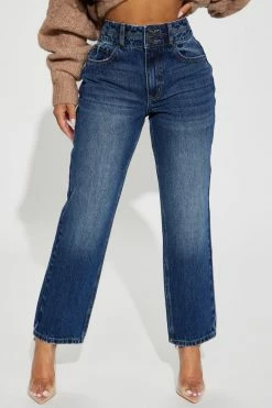 Fashion Nova Got Tied Up Straight Leg Jeans - Dark Wash