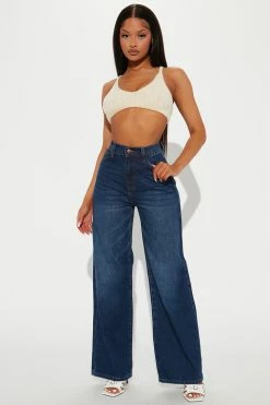 Fashion Nova Milan High Rise Wide Leg Jean - Dark Wash Flare Jeans